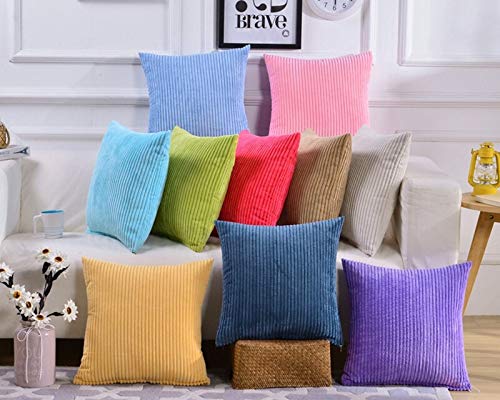 Striped Corduroy Velvet Decorative Pillow Covers - Set of 2 -