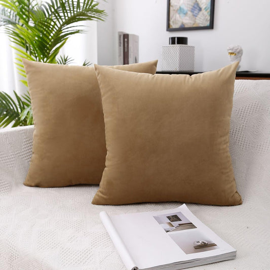 MoonRest - Pack of 2, Velvet Decorative Pillow Cover Set, Cozy Soft with Hidden Zipper Solid Color for Sofa Bedroom Car Couch Throw Pillow