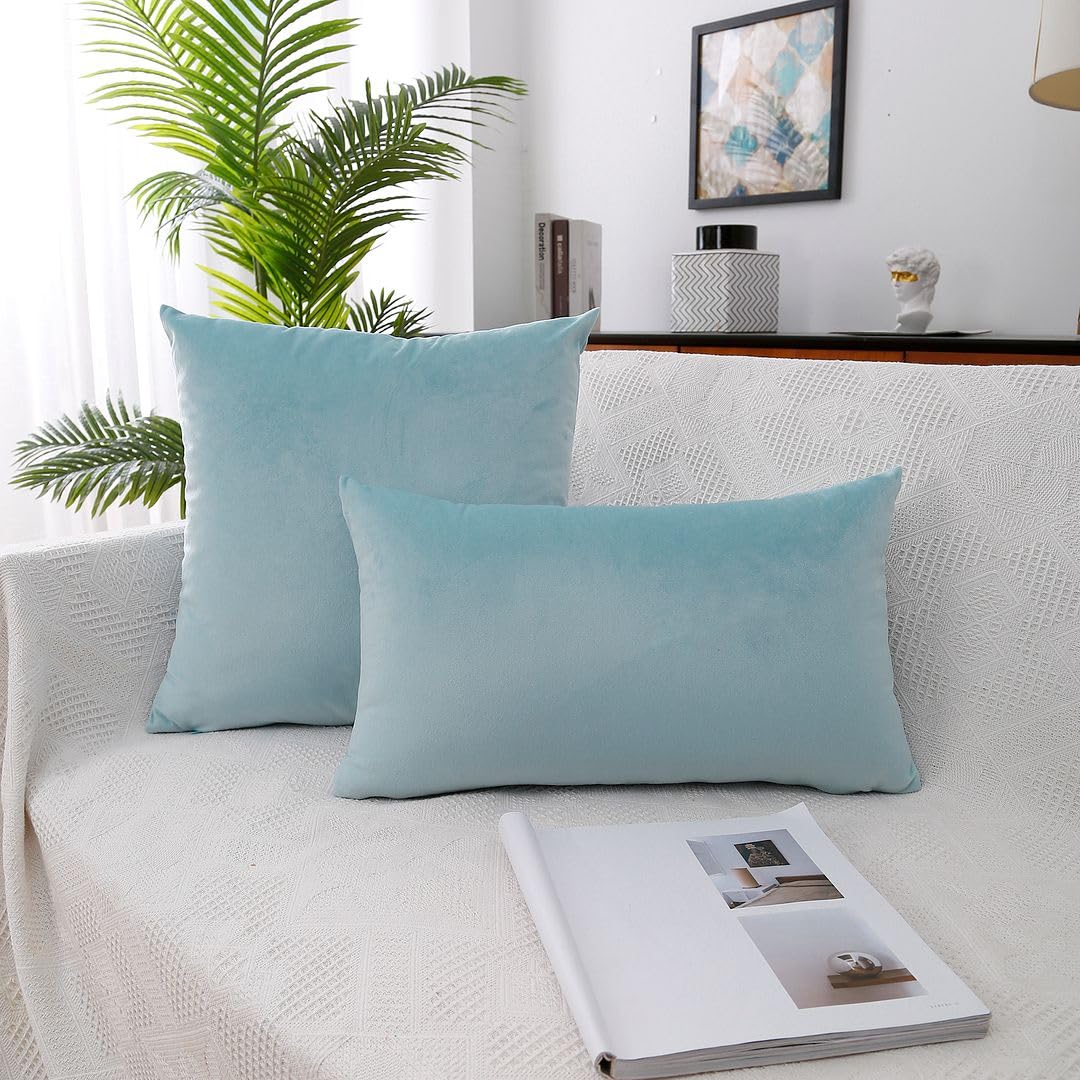 MoonRest - Pack of 2, Velvet Decorative Pillow Cover Set, Cozy Soft with Hidden Zipper Solid Color for Sofa Bedroom Car Couch Throw Pillow