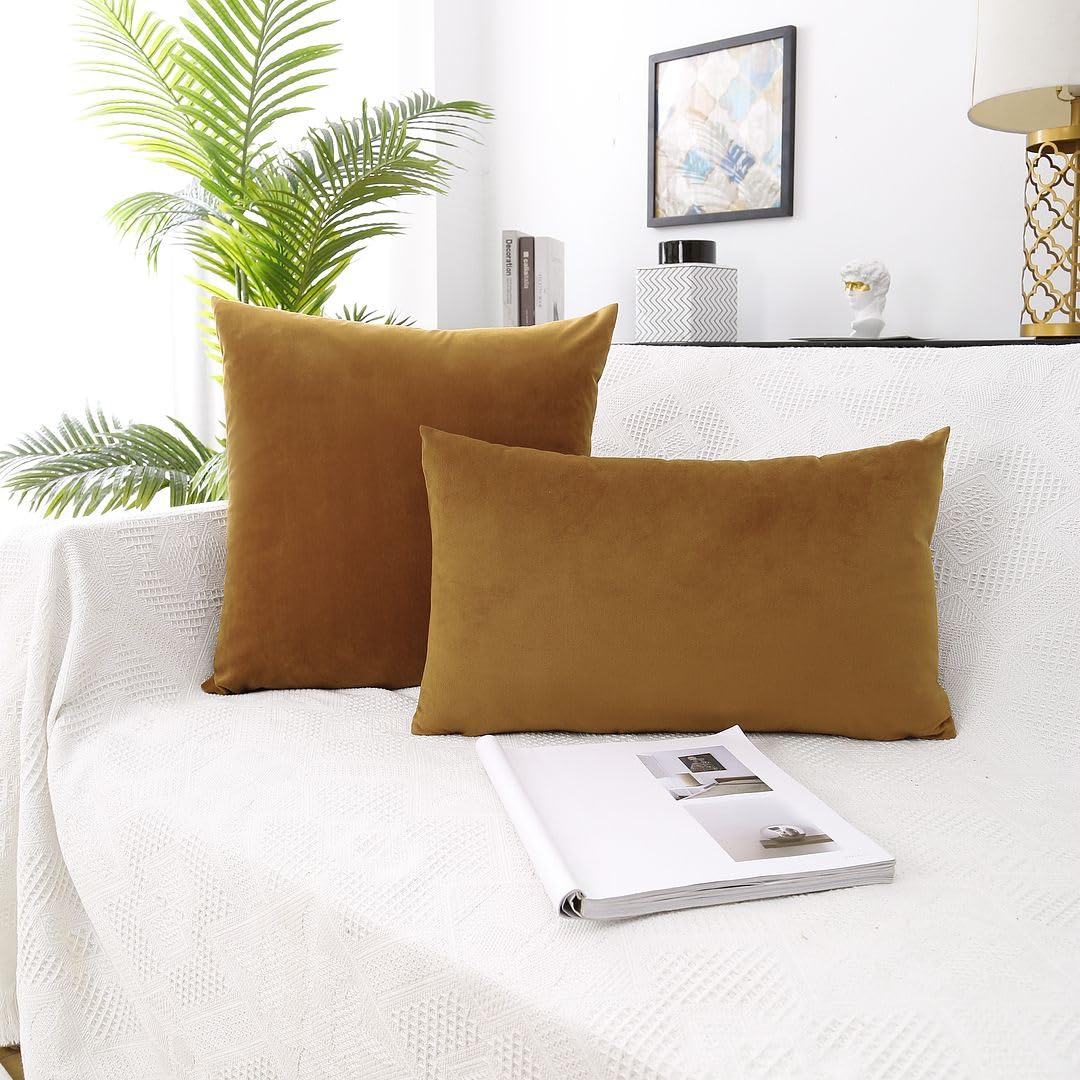 MoonRest - Pack of 2, Velvet Decorative Pillow Cover Set, Cozy Soft with Hidden Zipper Solid Color for Sofa Bedroom Car Couch Throw Pillow