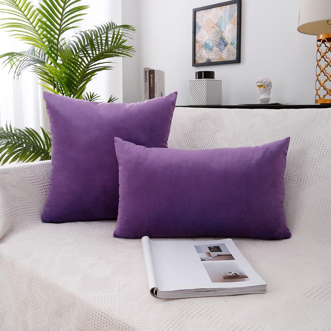 MoonRest - Pack of 2, Velvet Decorative Pillow Cover Set, Cozy Soft with Hidden Zipper Solid Color for Sofa Bedroom Car Couch Throw Pillow