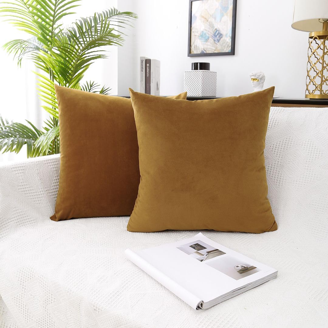 MoonRest - Pack of 2, Velvet Decorative Pillow Cover Set, Cozy Soft with Hidden Zipper Solid Color for Sofa Bedroom Car Couch Throw Pillow
