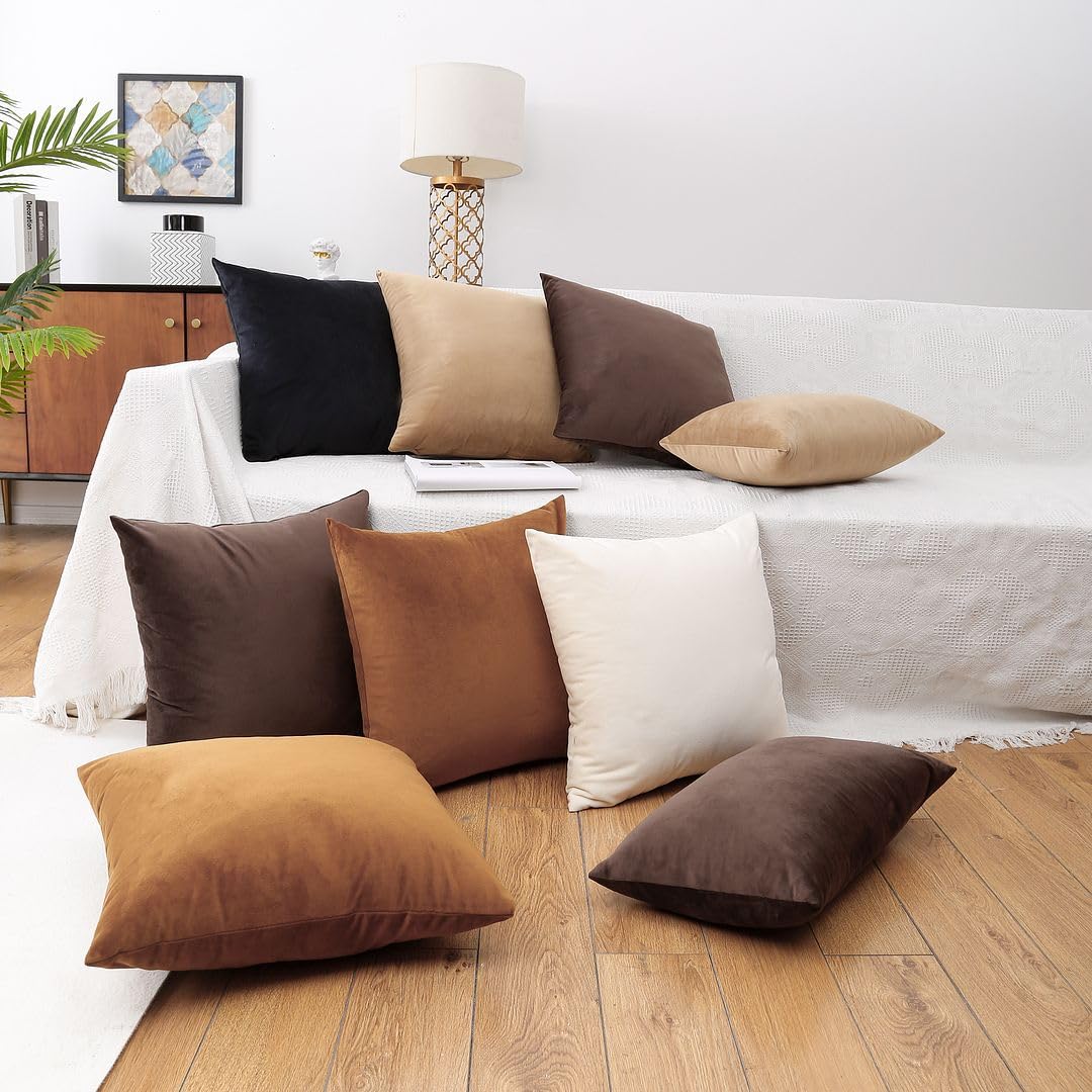 MoonRest - Pack of 2, Velvet Decorative Pillow Cover Set, Cozy Soft with Hidden Zipper Solid Color for Sofa Bedroom Car Couch Throw Pillow