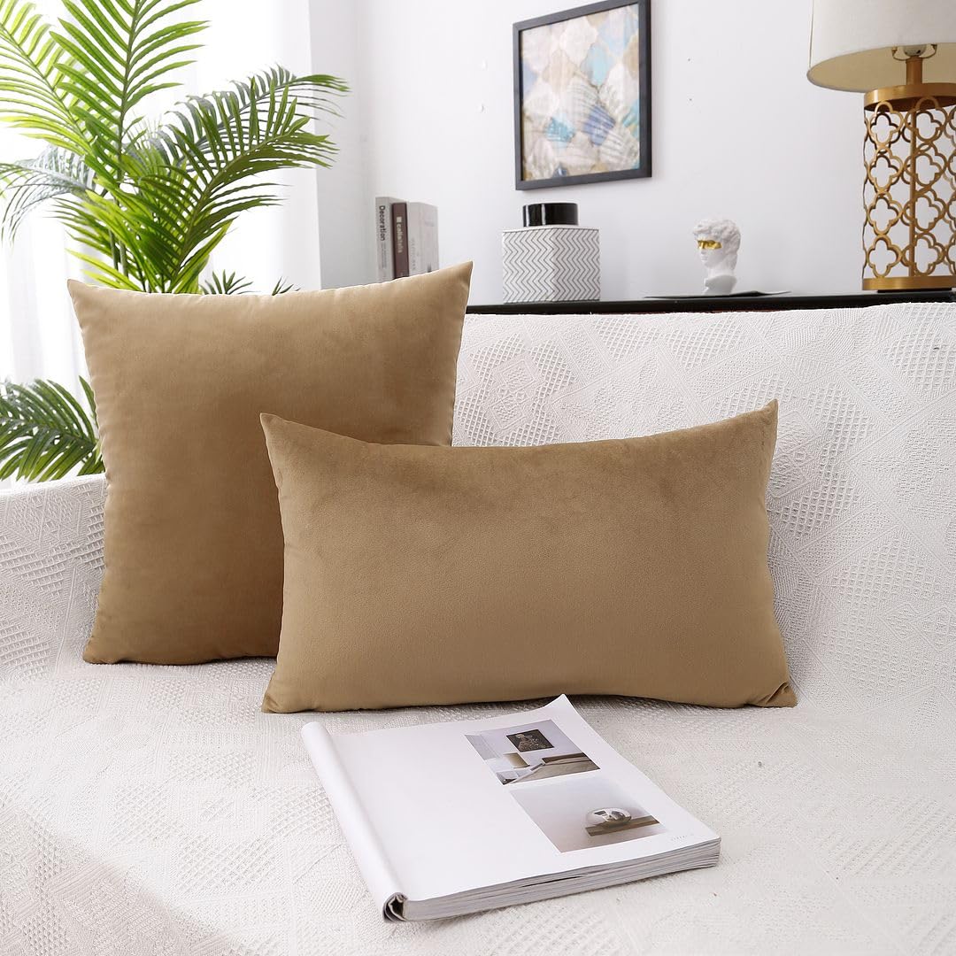 MoonRest - Pack of 2, Velvet Decorative Pillow Cover Set, Cozy Soft with Hidden Zipper Solid Color for Sofa Bedroom Car Couch Throw Pillow