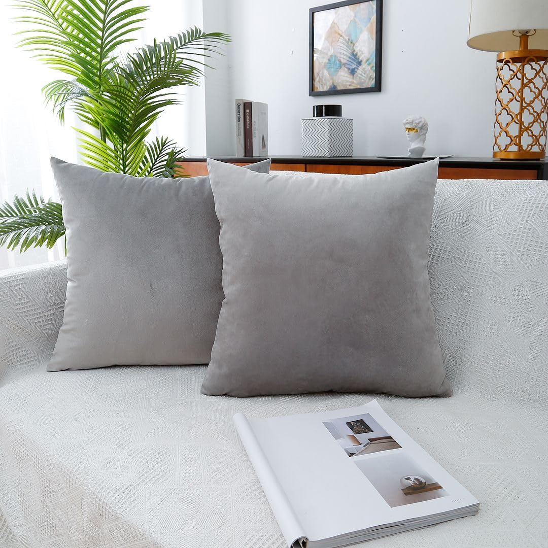 MoonRest - Pack of 2, Velvet Decorative Pillow Cover Set, Cozy Soft with Hidden Zipper Solid Color for Sofa Bedroom Car Couch Throw Pillow