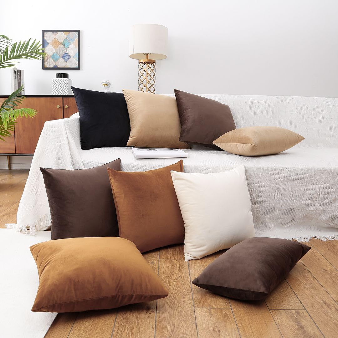 MoonRest - Pack of 2, Velvet Decorative Pillow Cover Set, Cozy Soft with Hidden Zipper Solid Color for Sofa Bedroom Car Couch Throw Pillow