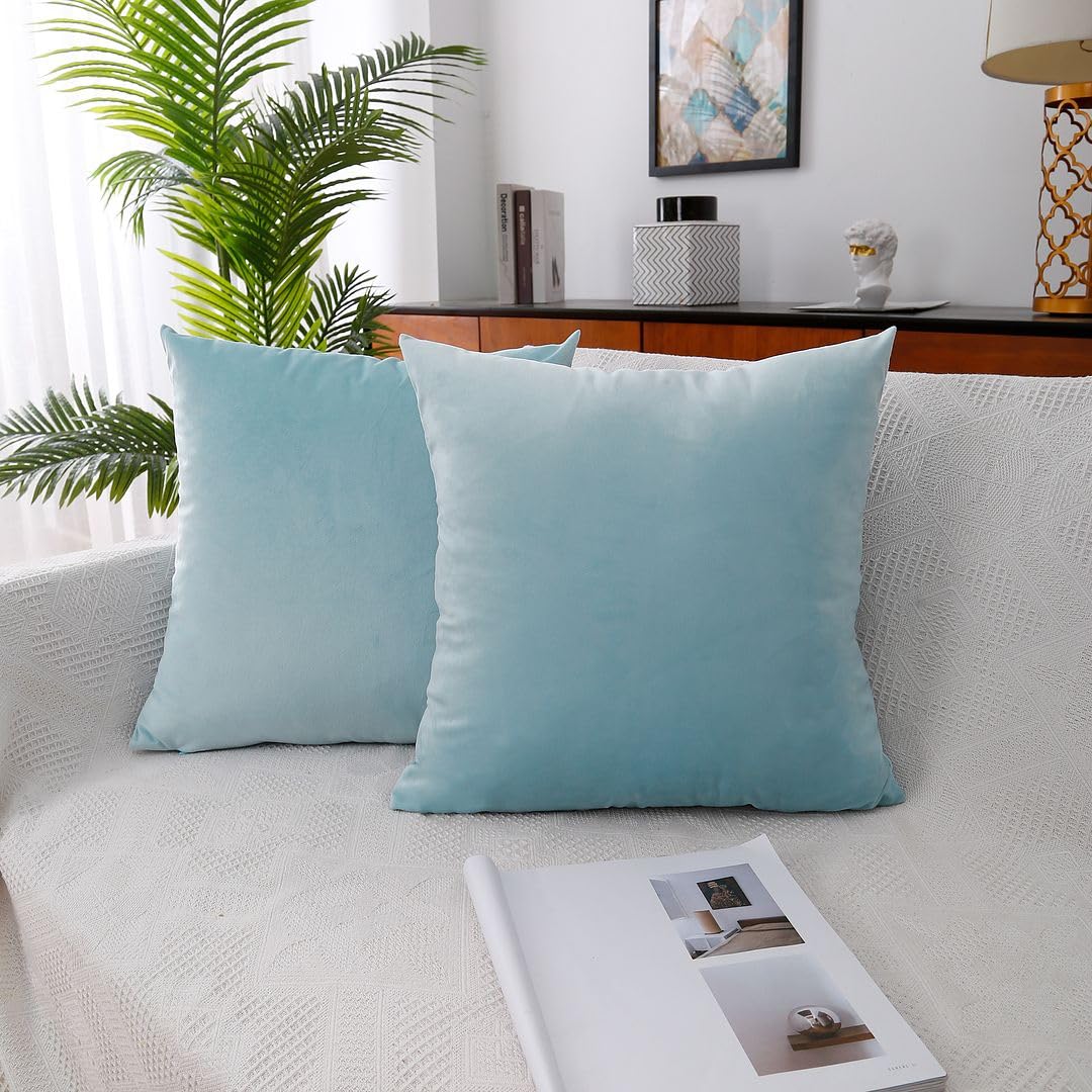 MoonRest - Pack of 2, Velvet Decorative Pillow Cover Set, Cozy Soft with Hidden Zipper Solid Color for Sofa Bedroom Car Couch Throw Pillow