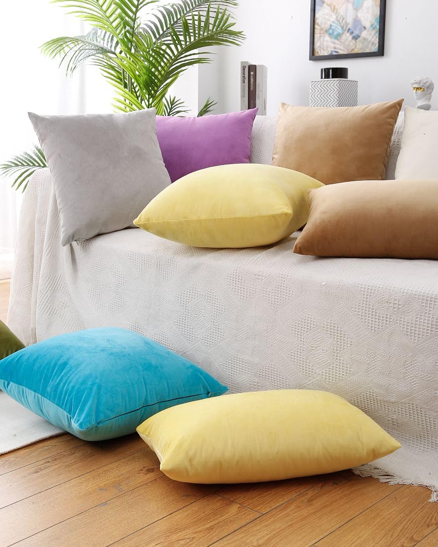 MoonRest - Pack of 2, Velvet Decorative Pillow Cover Set, Cozy Soft with Hidden Zipper Solid Color for Sofa Bedroom Car Couch Throw Pillow
