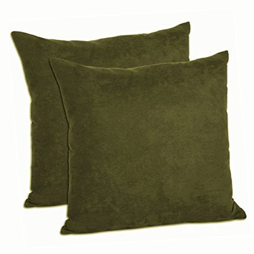 Multiple Colors - Faux Suede Decorative Pillow Shams Solid Colors (Set of 2) (20"x20", Olive)