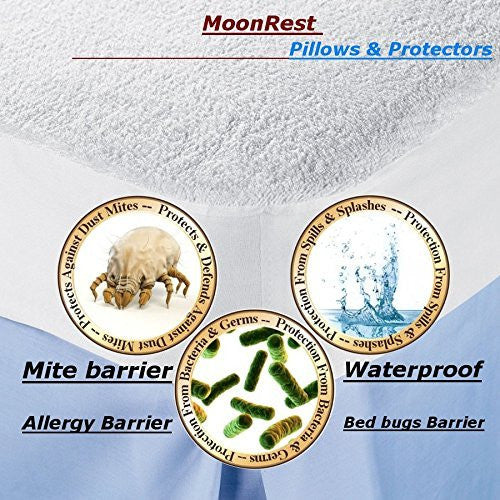 Moonrest - %100 Waterproof Pillow / Mattress Protector - Dust Mite, Bacteria, Allergy Control - Encasement - Bed Bug Proof